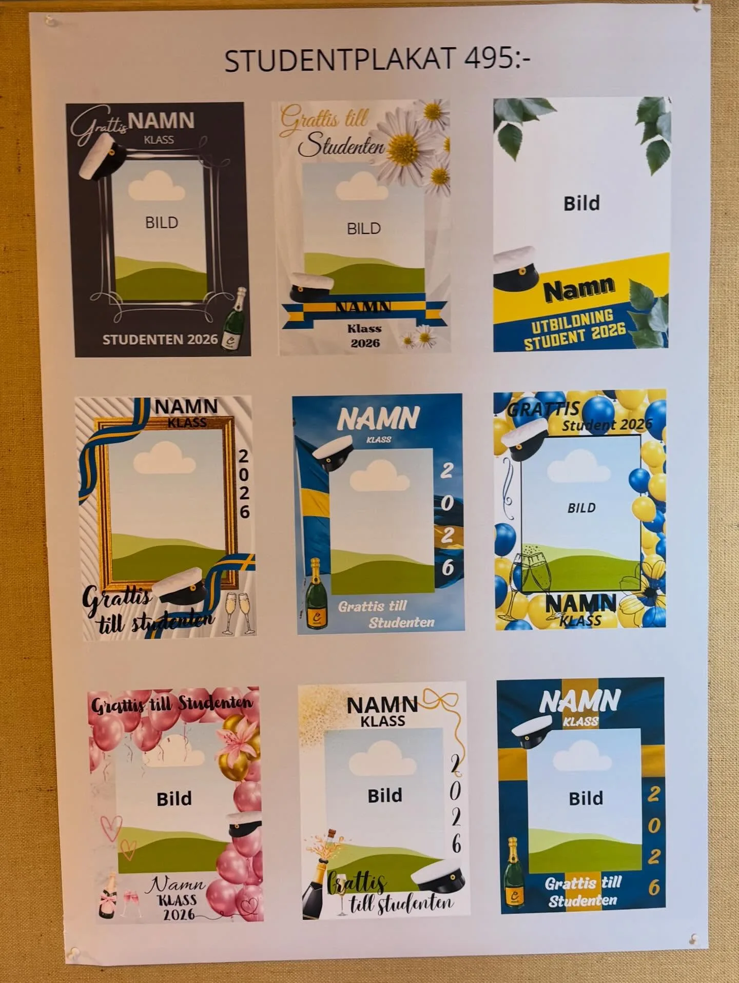 STUDENTEN 2026 NÄRMAR SIG! 

Nu öppnar vi upp för beställningar av studentplakat 🎓

Vi har tagit fram 9 färdiga designer att välja mellan 🌟 Självklart kan vi anpassa efter dina önskemål om du vill ha något eget!

✔️ Trycks på slitstarkt material
✔️ Tål både regn och sol
✔️ Stabil pinne ingår
✔️ Storlek 50x70 cm

Pris: 495 kr (inkl allt)

📲Skicka DM
📩 skyltogravyr@gmail.com
📞 0660-55400
📍Nygatan 29H 

#studenten2026 #studentplakat #handlaiövik #student #övikskyltogravyr