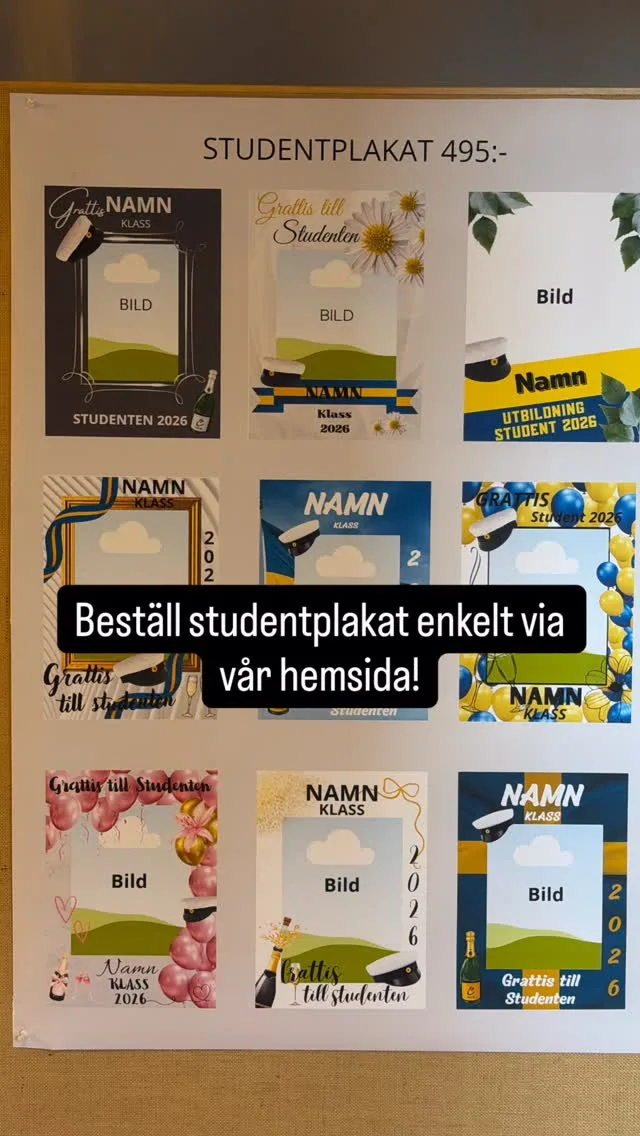 Inte möjlighet att komma in till oss för att beställa? Nu kan du enkelt beställa studentplakat via vår hemsida, snabbt och smidigt 👌🏼 

#studentplakat #student2026 #handlaiövik